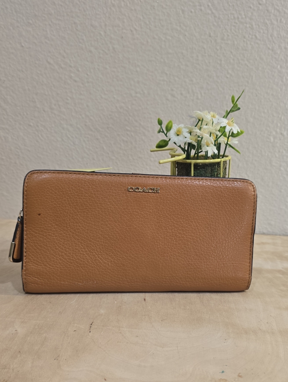 Coach Pebble Leather Zip Wallet in Tan
